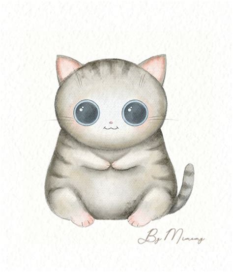 Watercolor Cartoon Kawaii Funny Kitten Kawaii Animals