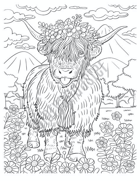 Highland Cow Coloring Page Colorsb