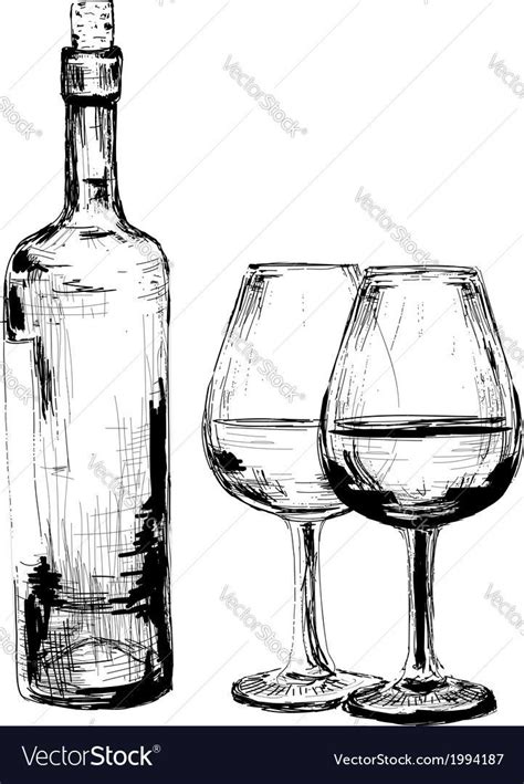 Pin By Sarah Post On Art Wine Glass Drawing Wine Bottle Drawing