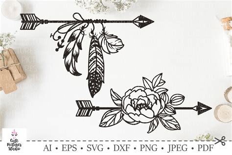 Set Of Arrows With Feathers Flowerssvg Bundle Boho Style 227598