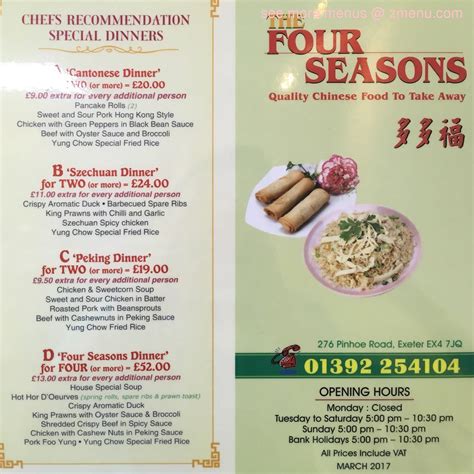 Online Menu Of Four Seasons Restaurant Exeter United Kingdom Ex4 7jq