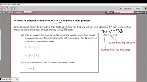 Writing An Equation Of The Form Ax B C To Solve A Word Problem Youtube