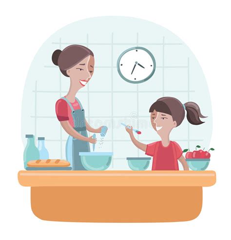 Illustration Of A Mother And Daughter Cooking Together Stock Vector Illustration Of Lifestyle