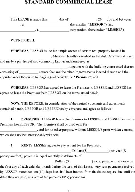 Residential lease tenancy agreement (victoria). Missouri Commercial Lease Agreement Download Free ...