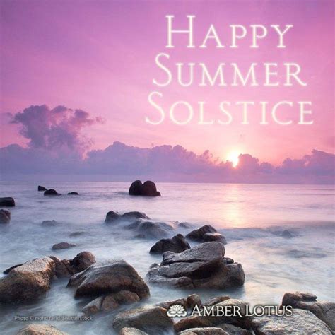The Words Happy Summer Solstice Are In White Lettering On A Purple Sky Above Some Rocks