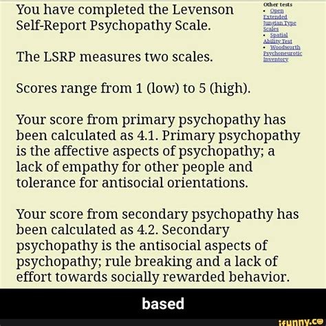 You Have Completed The Levenson Self Report Psychopathy Scale The Lsrp