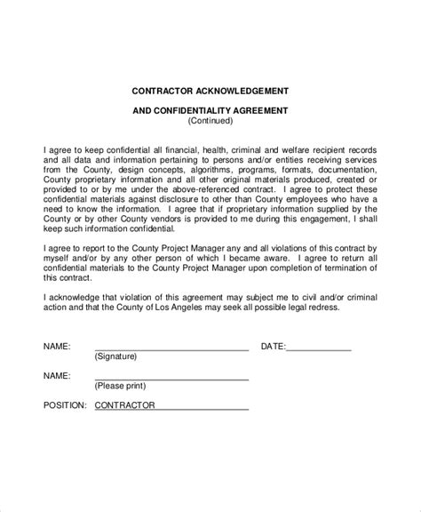 Acknowledgement Contract Template