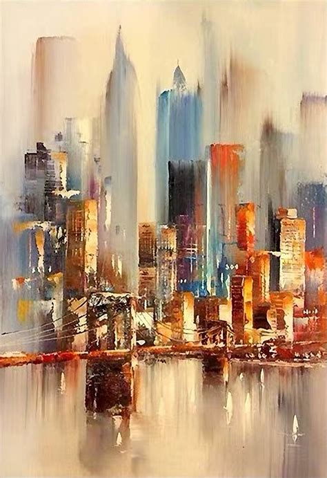 Large Original Abstract City Painting, Urban Art Painting, City Skyline