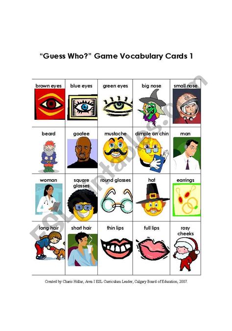 Earn bonus points with a long straight or one of five sidekicks. Guess Who Game Vocabulary Cards 1 - ESL worksheet by cdhollar