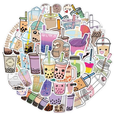 Boba Tea Stickers 50 Pcs Decals Kawaii Cute Fun Drinks Etsy