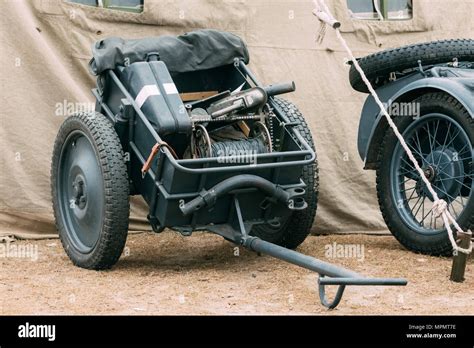 Manual infantry cart of gray color German troops Wehrmacht during the