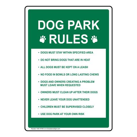 Dog Park Rules Sign With Symbol Nhe 16799 Pets Pet Waste