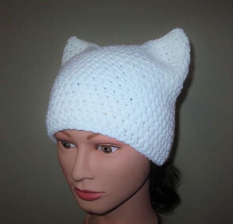White Cat Hat Crochet White Cat Beanie Animal Beanie Hat Kitten Hat