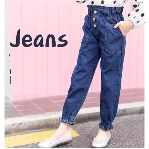 New Fashion High Waist Teenager Girls Jeans Autumn Blue Kids Jeans For