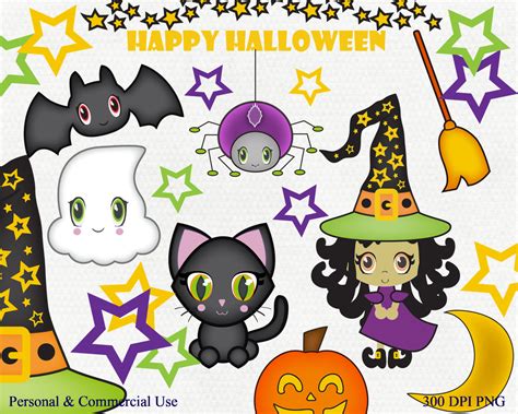 All halloween cliparts ,cartoons & silhouettes are png format and transparent background. CUTE HALLOWEEN CLIPART Commercial Use Clip Art Bat Witch ...