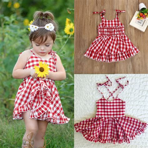 Buy Infant Baby Girl Plaid Dresses Belt Halter Dress