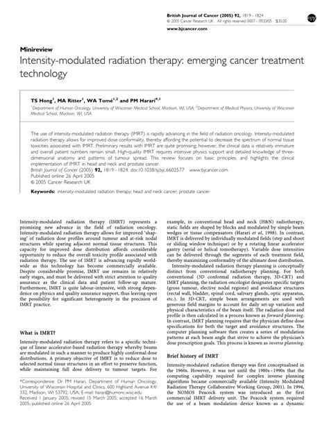 pdf intensity modulated radiation therapy emerging cancer treatment technology
