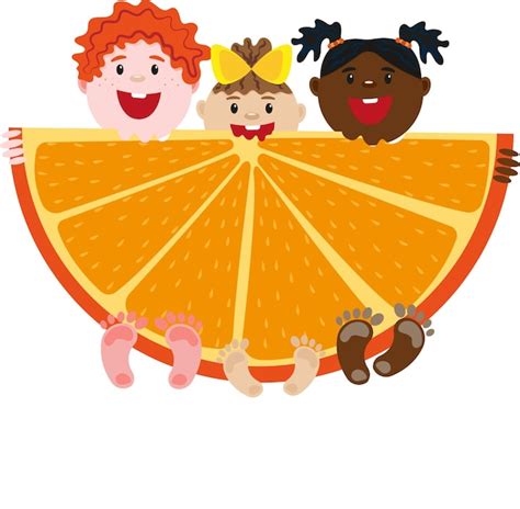 Premium Vector Children Eat An Orange