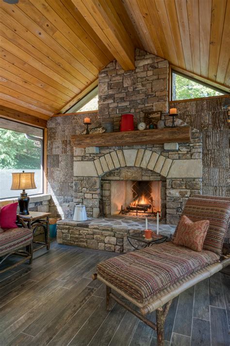 Rustic Stone Fireplace And Chaise Hgtv