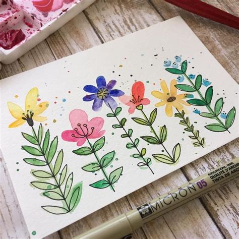 Simple Floral Doodles Just Paint Some Blobs And Then Add In The
