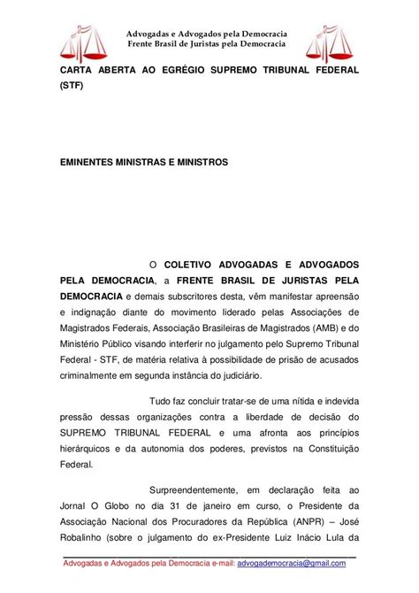 Carta Juristas Brasileiros Ao Stf