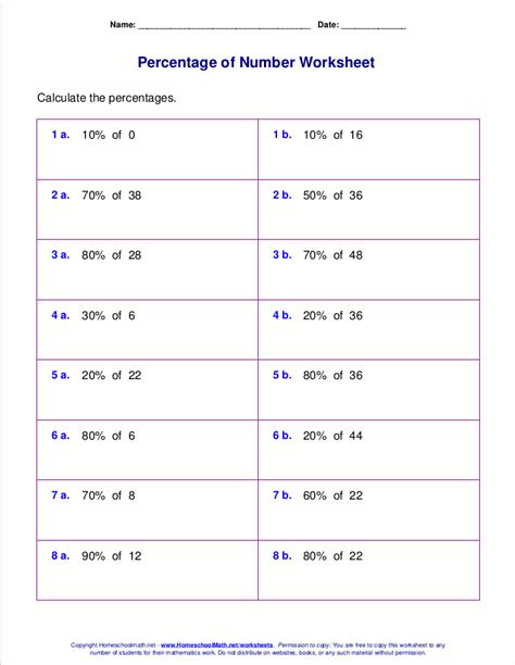 Free Printable Percentage Of Number Worksheets