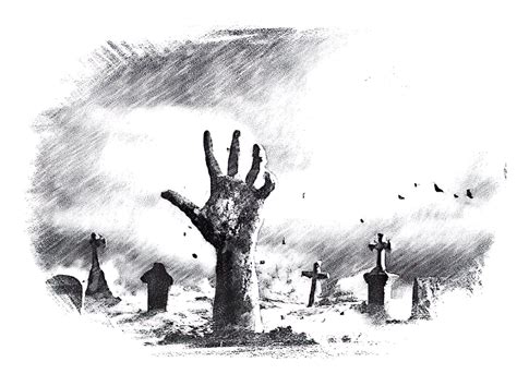 Horror Illustration Cemetery Drawing Printable Horror Art Etsy