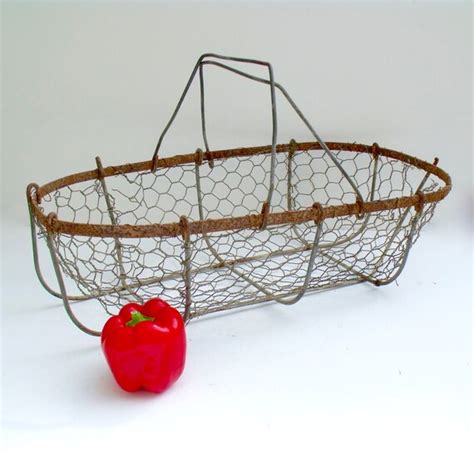 Antique Large French Wire Oyster Basket Garden Gathering