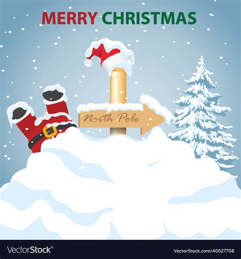 Happy Santa Claus Skiing With Sack Of North Pole Vector Image