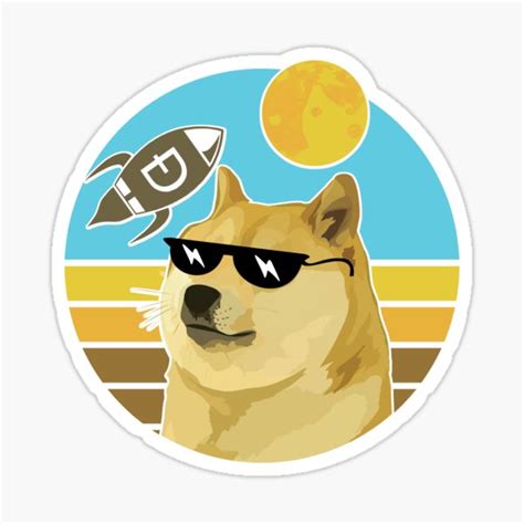 Doge Sunglasses Dogecoin Rocket Moon Sunset Sticker For Sale By