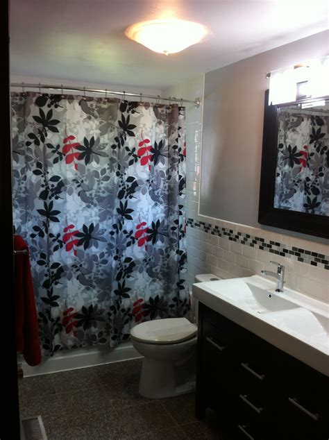 My Renovated Main Bathroom Black Grey And White With Red Accents