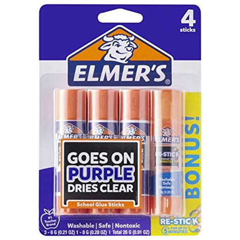 Elmers Disappearing Purple Glue Sticks With Bonus Re Stick Glue Stick