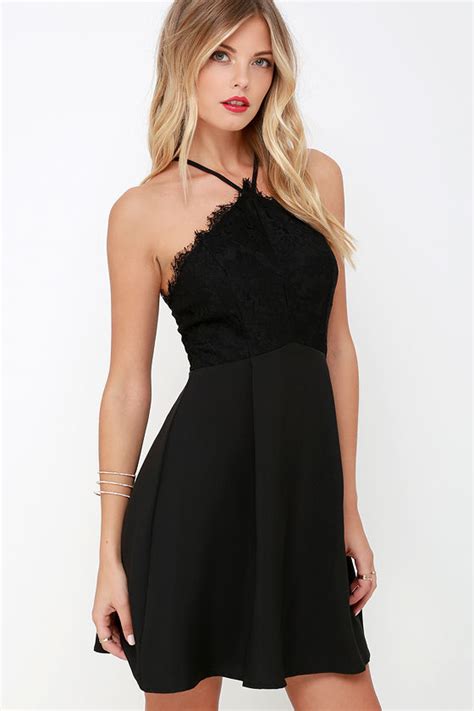 Cute Black Dress Skater Dress Lace Dress 4800