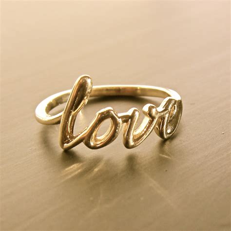 Gold Love Ring 14k Yellow White Rose Script Love Ring
