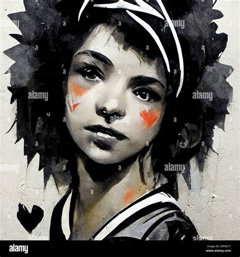 Graffiti Girl On A Wall Digital Painting Artificial Intelligence Stock