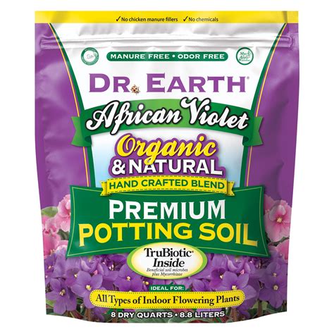 Position the plant with the root crown at the desired level and then fill in with the mix. African Violet Premium Potting Soil - Dr Earth