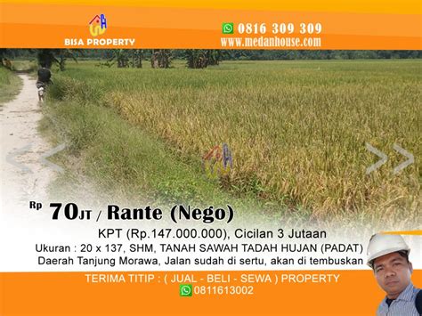 Dijual Tanah Sawah Tadah Hujan Padat Di Tanjung Morawa