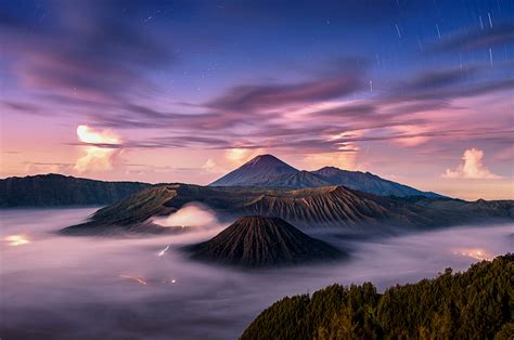 2560x1700 Calm Volcano Landscape In Fog Chromebook Pixel Wallpaper Hd