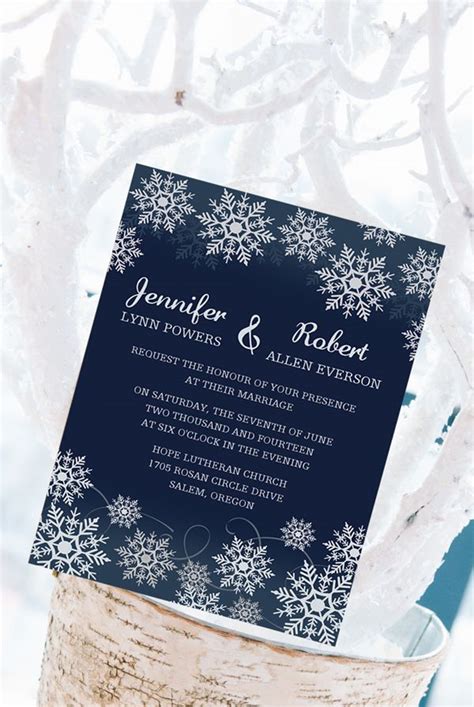 Affordable Navy Blue Snowflake Winter Wedding Invitations Ewi368 Snow