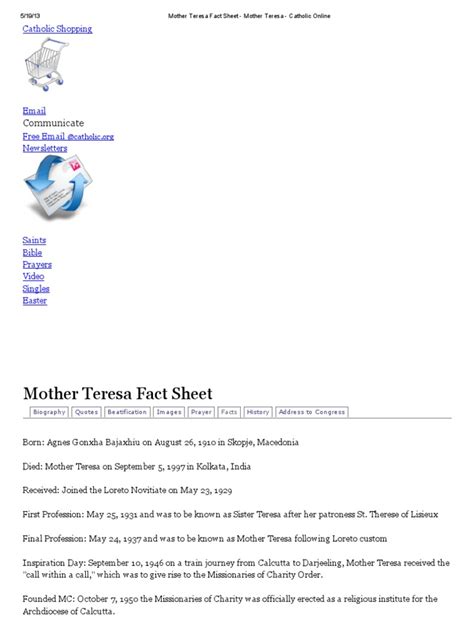 Mother Teresa Fact Sheet Mother Teresa Catholic Online Mother