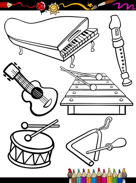 There's a clear high quality and safe: Cartoon Music Instruments Coloring Page Stock Vector ...