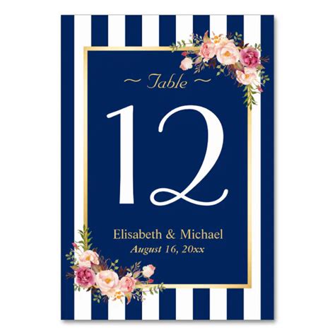 Elegant Navy Blue Floral Wedding Table Number Zazzle