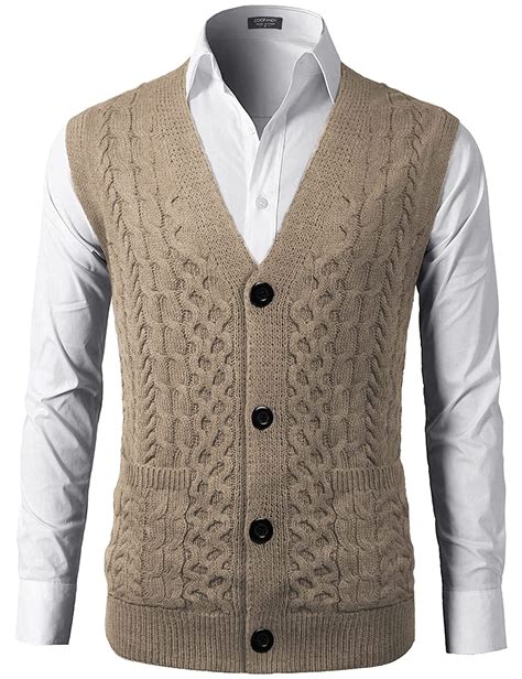 COOFANDY Men V Neck Sweater Vest Sleeveless Knit Causal Buttons