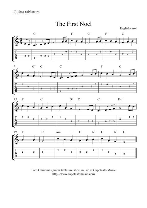 Free Printable Sheet Music Free Christmas Guitar Tablature Sheet Music The First Noel