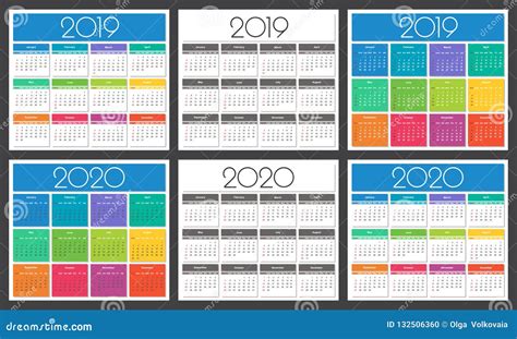 Calendário 2019 E 2020 Anos Ilustração Do Vetor Ilustração De Projeto