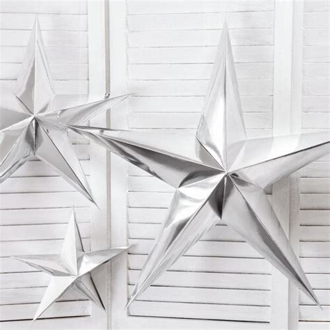 3 Hanging Silver Stars Decoration Christmas Silver Star Etsy