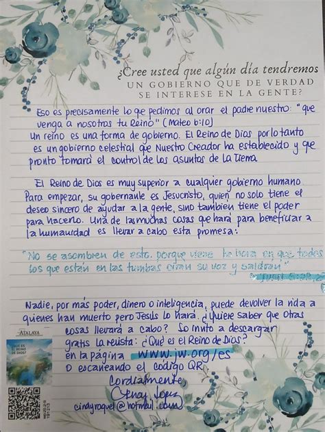 Carta Jw Reino De Dios Escritura De Cartas Cartas De Animo Ejemplo Escritura De Cartas