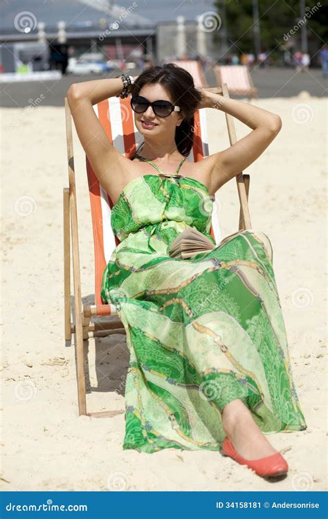 Beautiful Woman Relaxing Lying On A Sun Lounger Stock Image Image Of