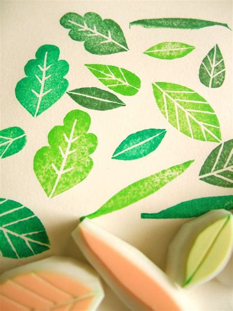 Hand Carved Leaf Stamps Rubber Stamps Diy Diy Stamp Stamp Crafts