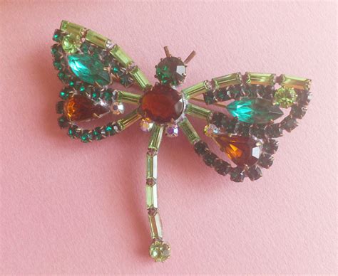 Vintage Dragonfly Brooch 50s Bohemian Crystal Etsy Vintage
